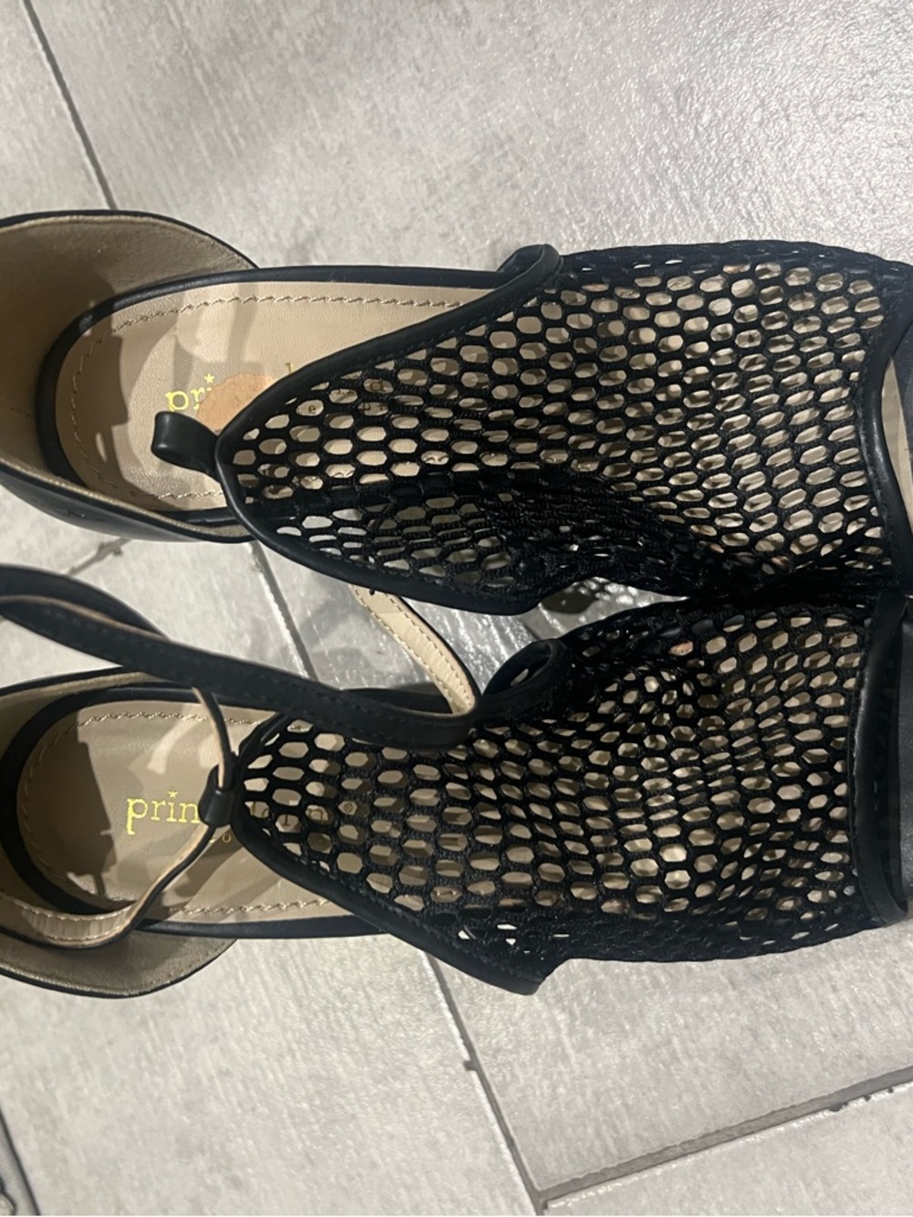 Prima Donna Black Mesh Open-Toe Heels with Ankle Strap